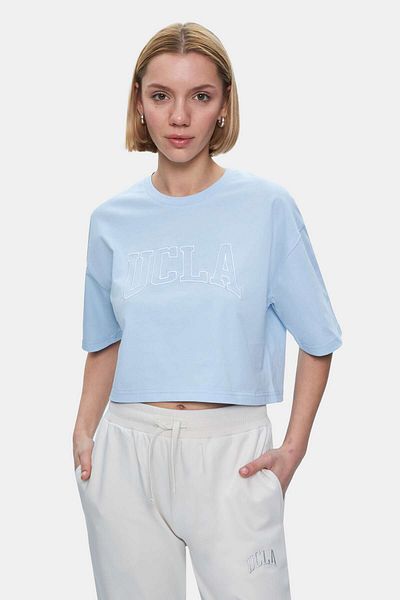 UCLA Tricou oversize pentru damă HELENA Sky Blue Crew Neck brodat