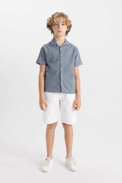 DeFacto Chlapecké triko s polo výstřihem Seersucker s texturou oversize – C5234A824Hs