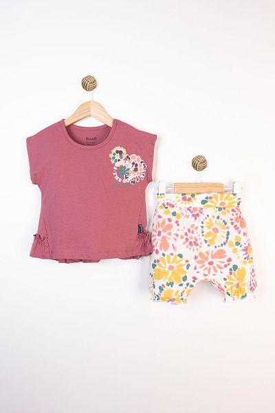 Miniworld Printed Colorful Floral Patterned Flounce Summer Shorts Baby Girl Suit
