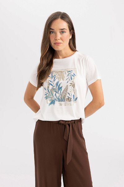 DeFacto Crew Neck Printed Short Sleeve T-Shirt C3965AX24SP