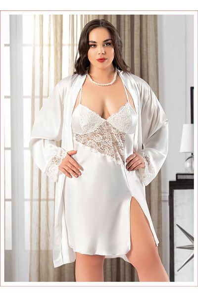 DynamicLeggings Satin Lace Large Size Dressing Gown Set 6001