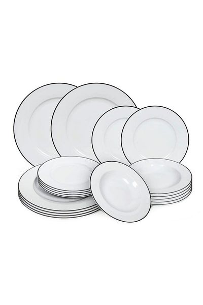 Tavola 18-piece porcelain plate set with black line