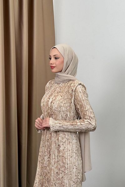 QUQA Pleated Satin Dress - Stone