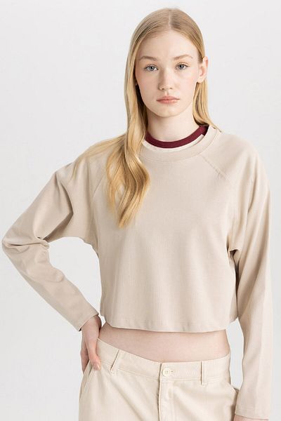 DeFacto Μπλουζάκι Coool Loose Fit Crew Neck Basic μονόχρωμο μακρυμάνικο μπλουζάκι C4401ax24sp