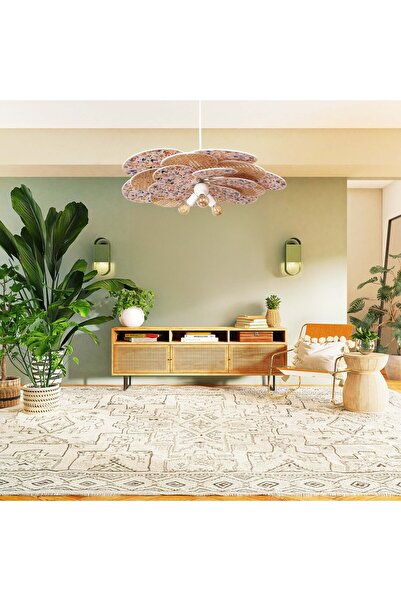 Mylamp Yeni Papatya Doğal Hazeran ve Kumaş Avize 90 cm 30 cm