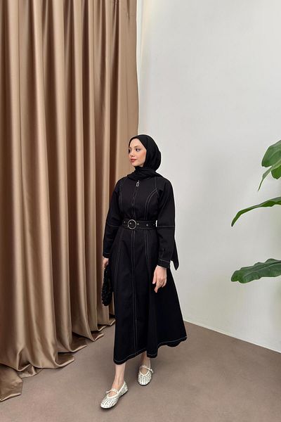 QUQA Striped Gabardine Dress - Black