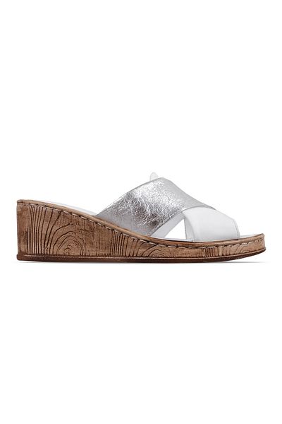 Lal Shoes & Bags Papuci cu toc cu detaliu în cruce din piele naturală pentru femei Parrt-alb