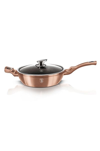 Berlinger Deep frying pan with marble surface and lid 28 cm Rosegold Metallic Line