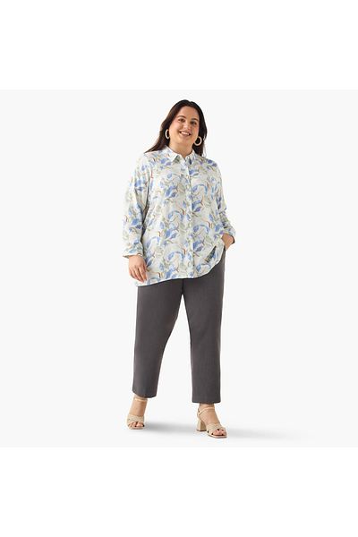 Ulla Popken Plus Size Ulla Popken Printed Shirt with Collar and Long Sleeves