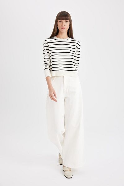 DeFacto Crew Neck Striped Soft Knitwear Sweater - Regular Fit C5261Ax24Au