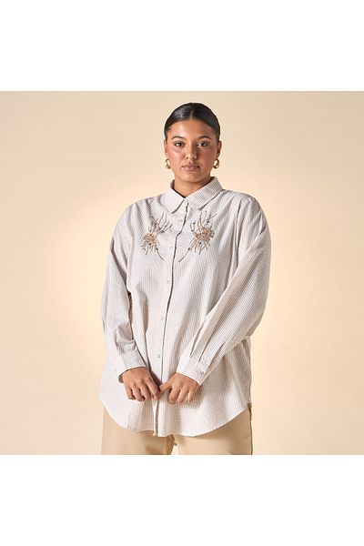 Ulla Popken Plus Size Ulla Popken Embellished Shirt with Long Sleeves