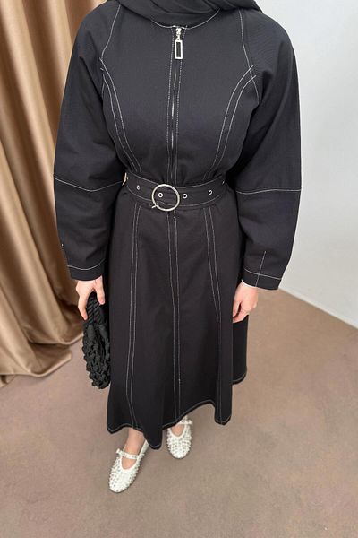 QUQA Striped Gabardine Dress - Black
