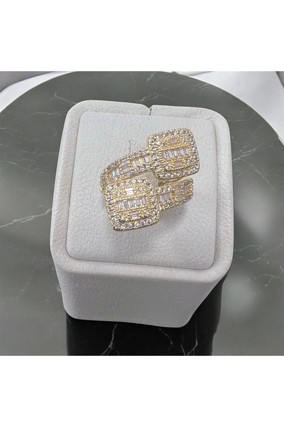 Baget Zirkon Taşlı Altın İşçilikli 14K Altın Renginde Xuping Yüzük