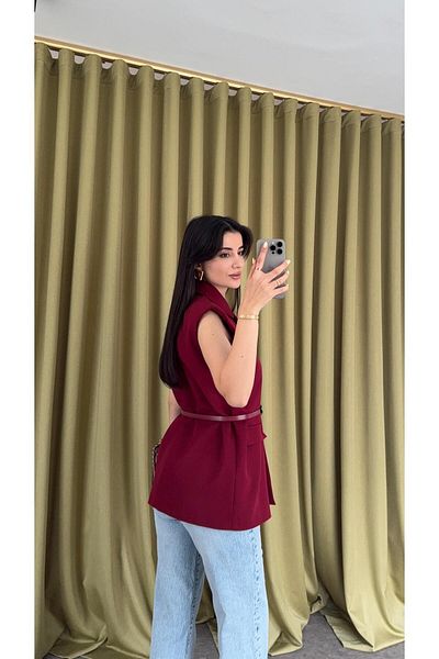 HAZELANNA Lined Oversize Claret Red Vest