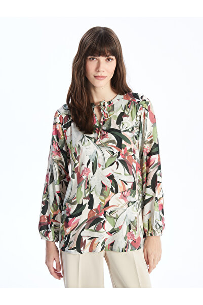 LC Waikiki Tie Collar Patterned Long Sleeve Women's Blouse