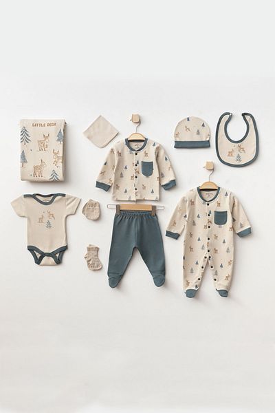 Aziz Bebe Baby Boy Deer Patterned 10' Hospital Discharge Set 0 Month - 3 Months