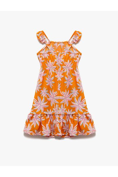 Koton New Season Floral Patterned Strappy Ruffled A-Line Midi Dress