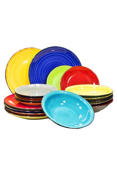Tavola Colorful Dinner Set 18-piece Colorat Farfurii Dining Set Plate Set Ceramic Dishwasher Microwave Safe