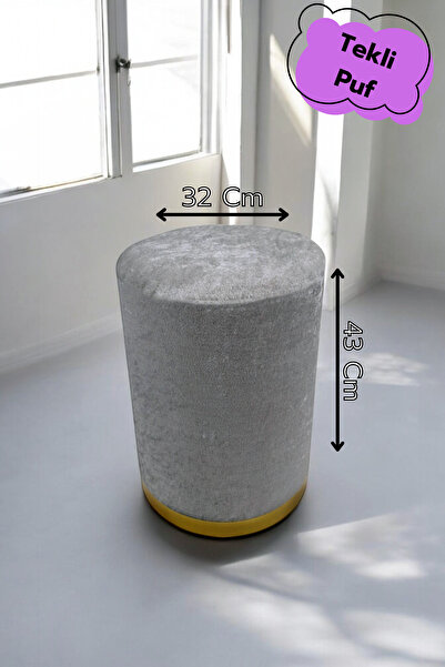 Arte Cotone Gri Kadife Kumaş Dekoratif Silindir Koltuk Puf 32 X 43