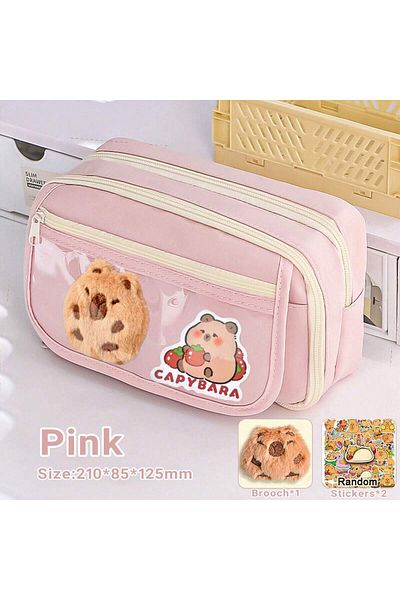 Choice Pink-1doll2sticker 1pc Large Capacity Pencil Case Flip Cover Stationery Pencil Bag Simple Stationery