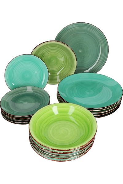 Tavola Green Ceramic Dinner Set Dining Set 18 Plates Farfurii Dishwasher Microwave Safe