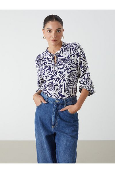 LC Waikiki Tie Collar Patterned Women's Blouse