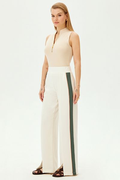 Allyco Side Detailed Front Slit Cotton Ecru Comfortable Fit Knitted Trousers