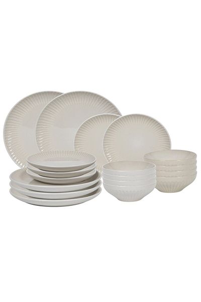 Tavola 18-piece glossy cream dinner plate set