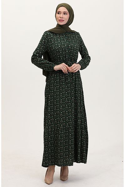 sefamerve Φόρεμα με μοτίβο από ύφασμα βισκόζης 4069-05 Emerald Green