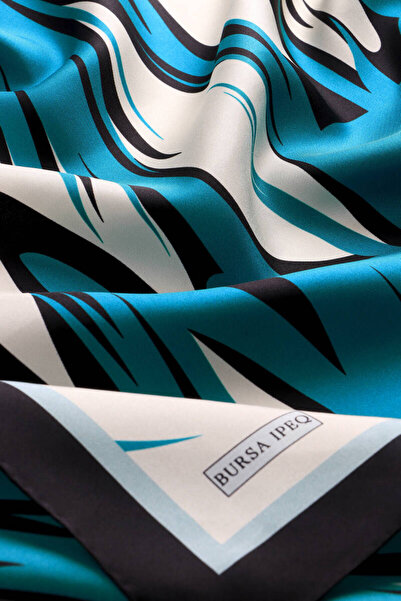 Bursa İpek Cyan Nilsu Pattern Twill Silk Scarf