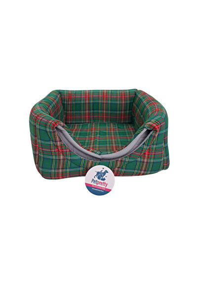 Pet Pretty Ekose Üç Fonksiyonlu Kumaş Yuva Desenli Yatak Yeşil 42X42x40 Cm