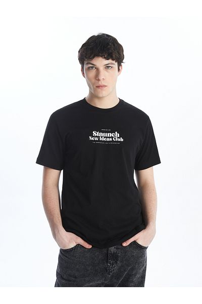 LC Waikiki Kurzärmliges, bedrucktes Herren-T-Shirt aus gekämmter Baumwolle mit Rundhalsausschnitt