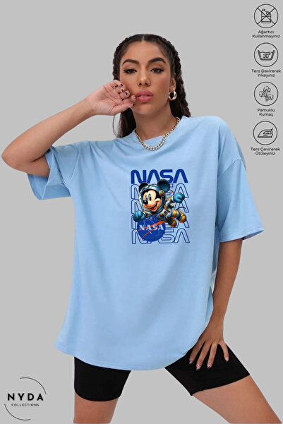 Nyda Collections تي شيرت قطني بأكمام قصيرة وياقة دائرية للجنسين مطبوع عليه مي...