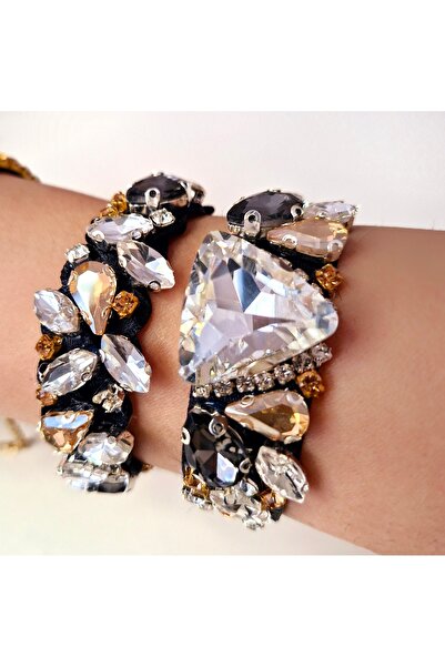 2-Piece Set Crystal Cut Handmade Custom Design Bracelet (Gold Plated 25 cm (5 cm extension chain))