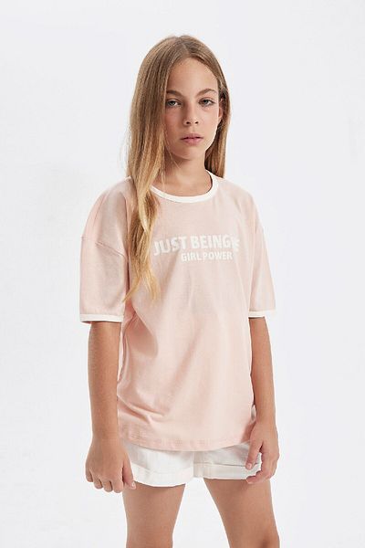 DeFacto Girl - Crew Neck Printed Oversize T-Shirt C4505A824SM