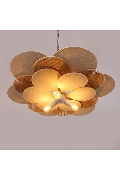 Mylamp Yeni Papatya Doğal Hazeran ve Kumaş Avize 90 cm 30 cm