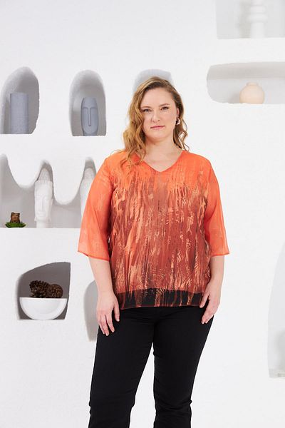 RMG Large Size Lined Chiffon Blouse Orange