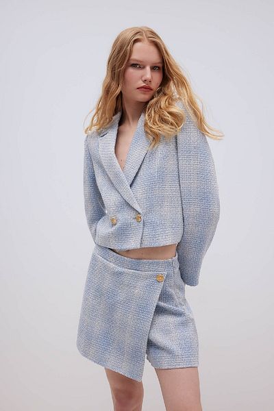DeFacto Jachetă Blazer scurtă Tweed - Jachetă cu nasturi pentru guler, C5237ax24sm