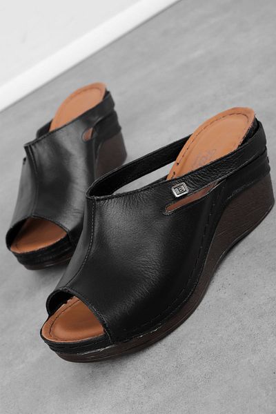 Lal Shoes & Bags Piano Women's Genuine Leather Open Toe Heeled Slippers-Black