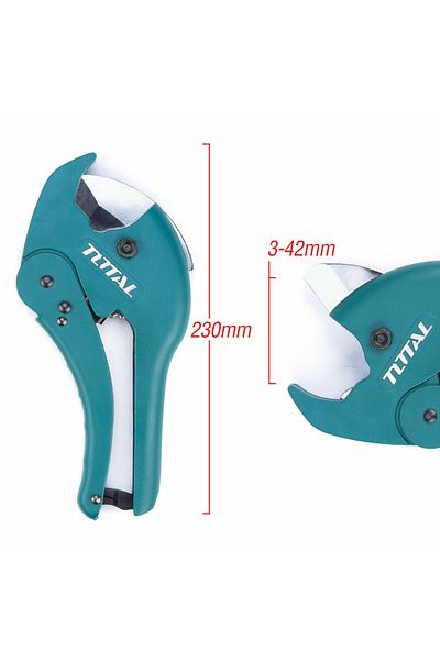 TOTAL PVC Pipe Cutter 3-42mm Range, 230mm Length, 3Cr13 Blade, Auto Open for PE PEX PVC CPVC Pipes