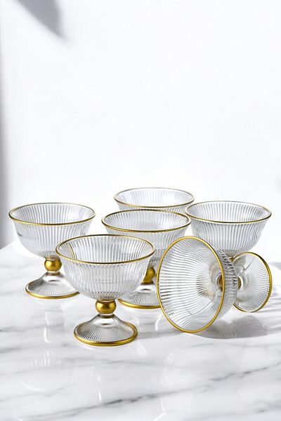 TrendDeco Silver Star 6 Steps Glass Bowl Set with Candy Freeze and Pudding