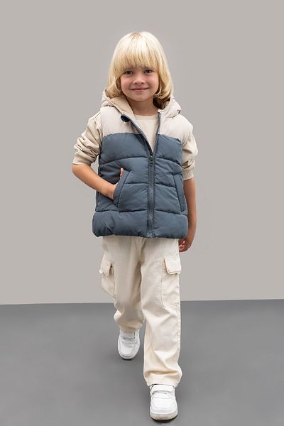 DeFacto Vestă pufă cu glugă, cu căptușeală cu fleece, cu model de culoare bloc, pentru bebeluși A2848a524au