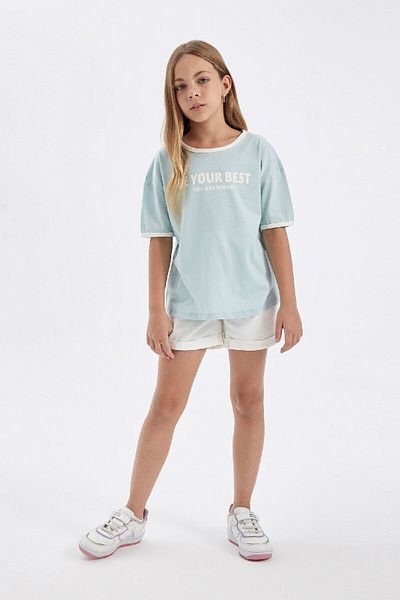 DeFacto Tricou cu mânecă scurtă imprimat cu mânecă scurtă pentru fetiță, cu croiala largă, C4505a824sm