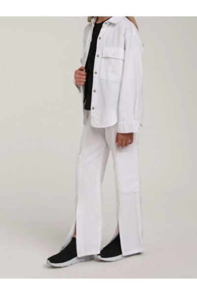 Zekids Girl's Cotton Slit White Trousers