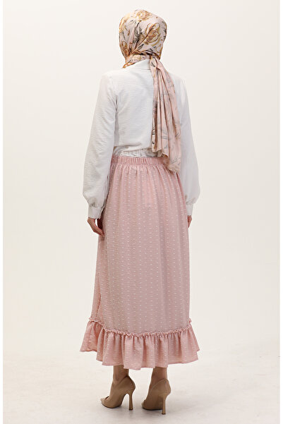 sefamerve Fusta cu volane din țesătură din viscoză cu talie elastică 2012O-01 Pudra