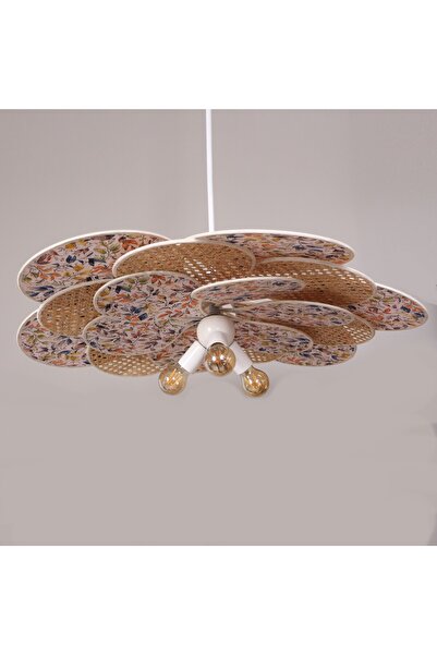 Mylamp Yeni Papatya Doğal Hazeran ve Kumaş Avize 90 cm 30 cm