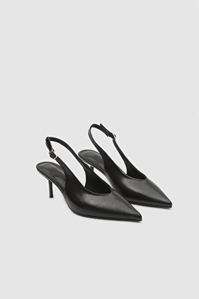 Seniorah Black Skin Banded Women's Heeled Shoes