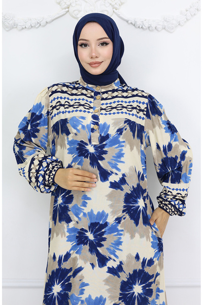 sefamerve Fabric Patterned Buttoned Dress - Mink Model 2001-02