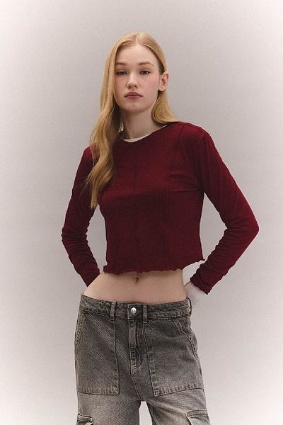 DeFacto Coool Fitted Crew Neck Basic Plain Crop Long Sleeve T-Shirt C4469Ax24Sp