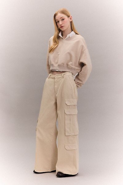 DeFacto Coool Basic Cargo Pants with Gabardine Fabric - Wide Loose Leg, Cargo Pocket, C3890Ax24Sp